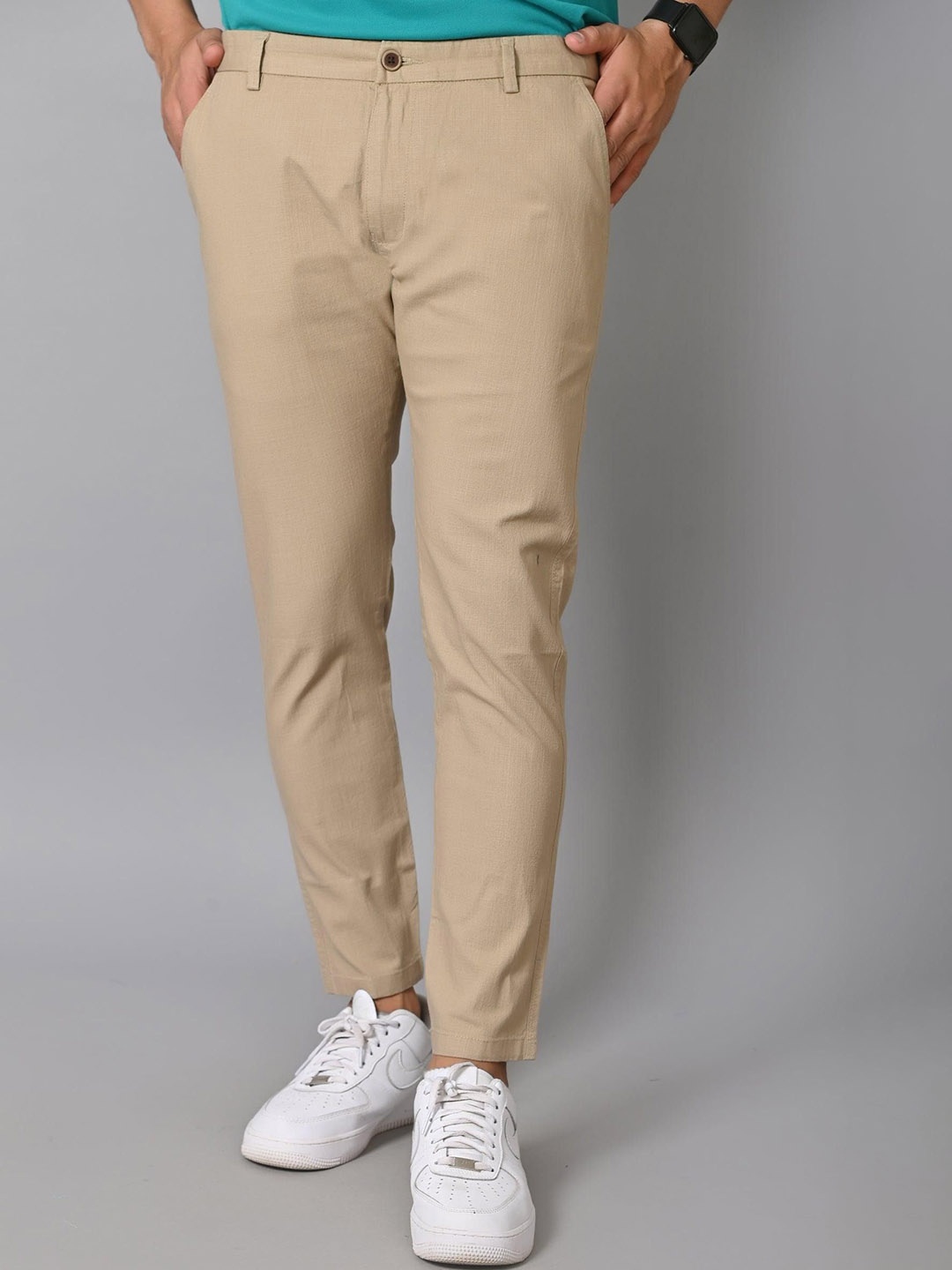 

JAGURO Men Relaxed Straight Leg High-Rise Chinos Trousers, Beige