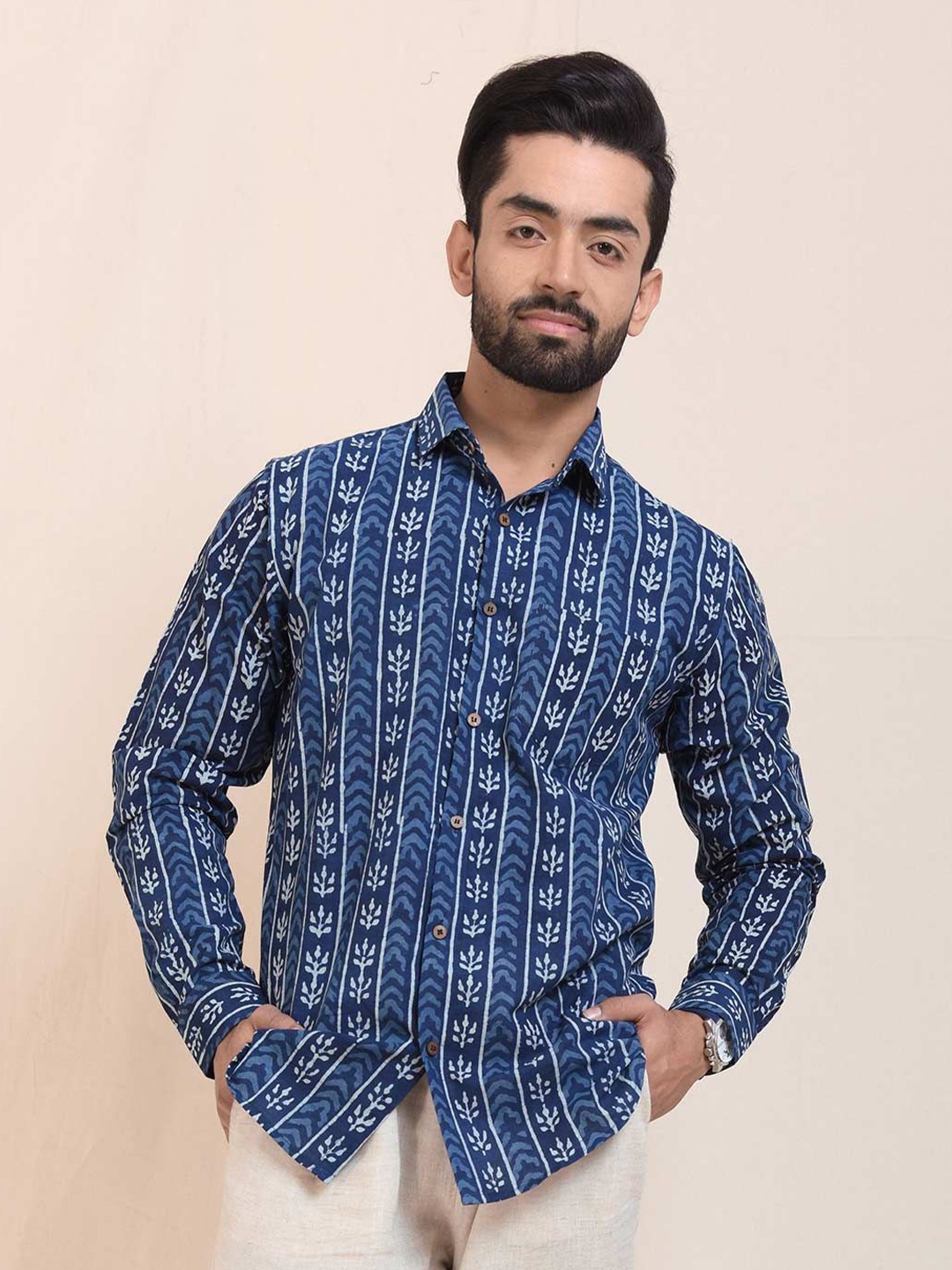 

Tistabene Men Slim Fit Opaque Printed Casual Shirt, Blue