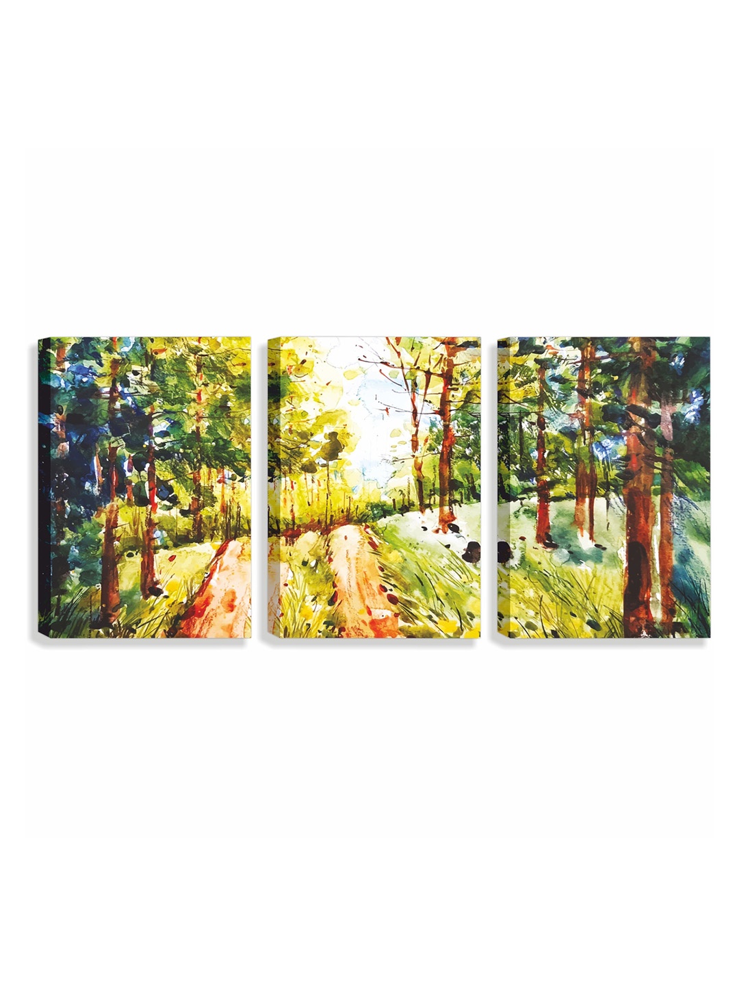 

CVANU Green & Yellow 3 Pcs Canvas Wall Paintings