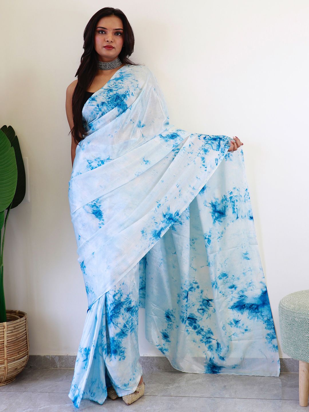 

Anouk Rustic Tie and Dye Poly Chiffon Saree, White