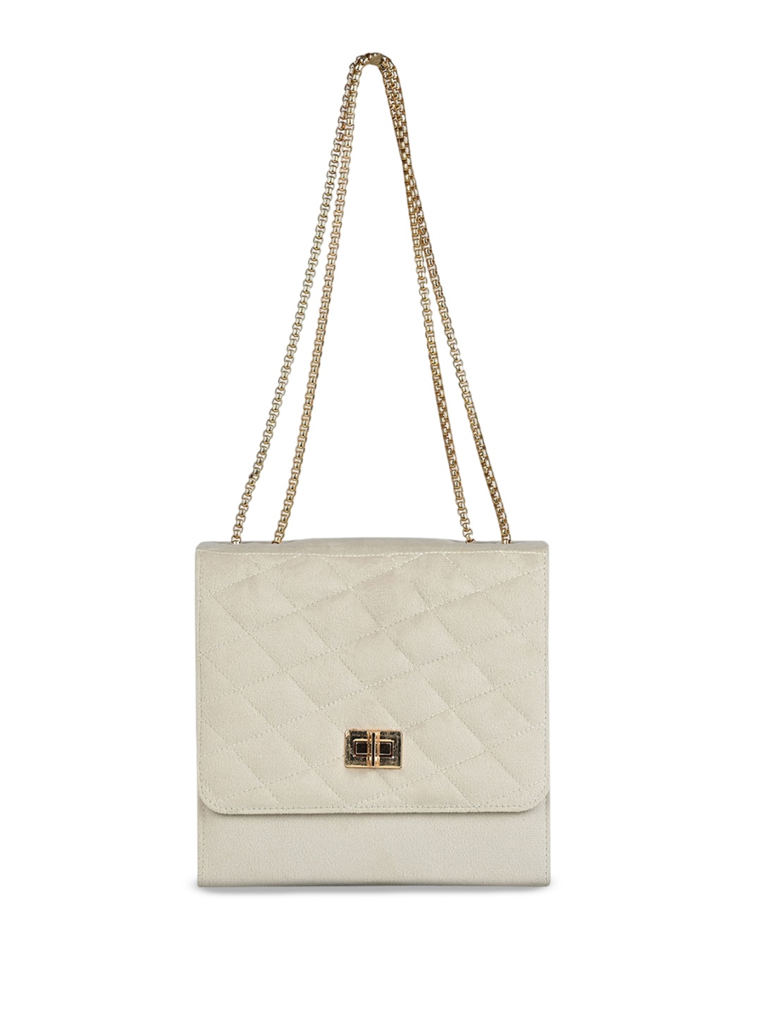 

MARKQUES Suede Bucket Shoulder Bag with Quilted, Off white