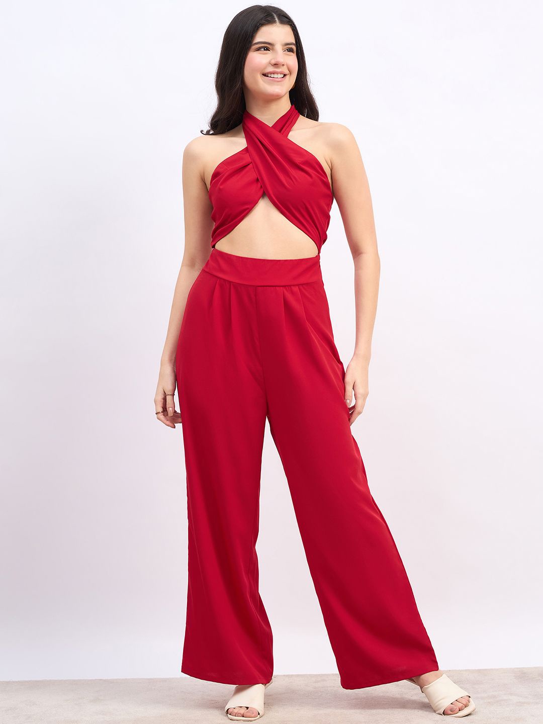 

Berrylush Halter Neck Basic Jumpsuit, Red