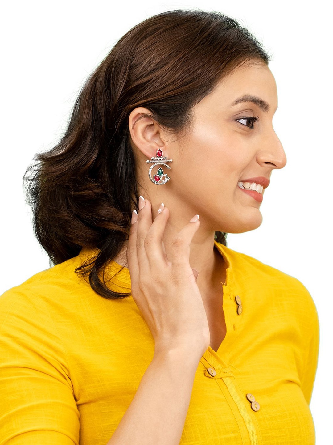 

Shining Jewel - By Shivansh Silver-Plated Cubic Zirconia Studded Oxidised Drop Earrings