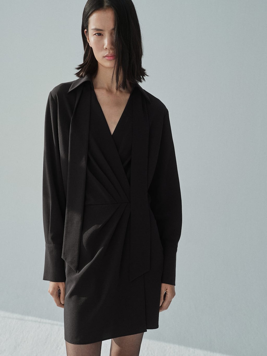 

MANGO Shirt Collar A-Line Mini Dress, Black