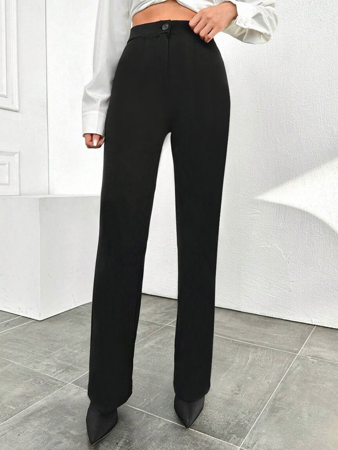

BAESD Women Relaxed Straight Leg High-Rise Trousers, Black