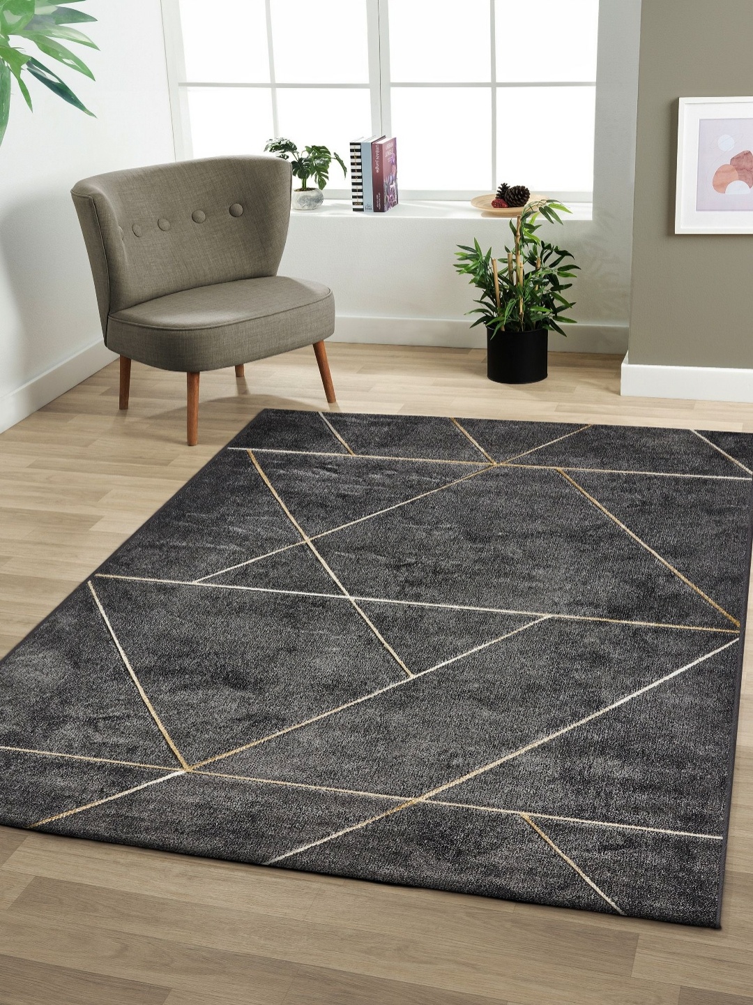 

OBSESSIONS Grey Geometric Anti-Skid Polypropylene Carpet