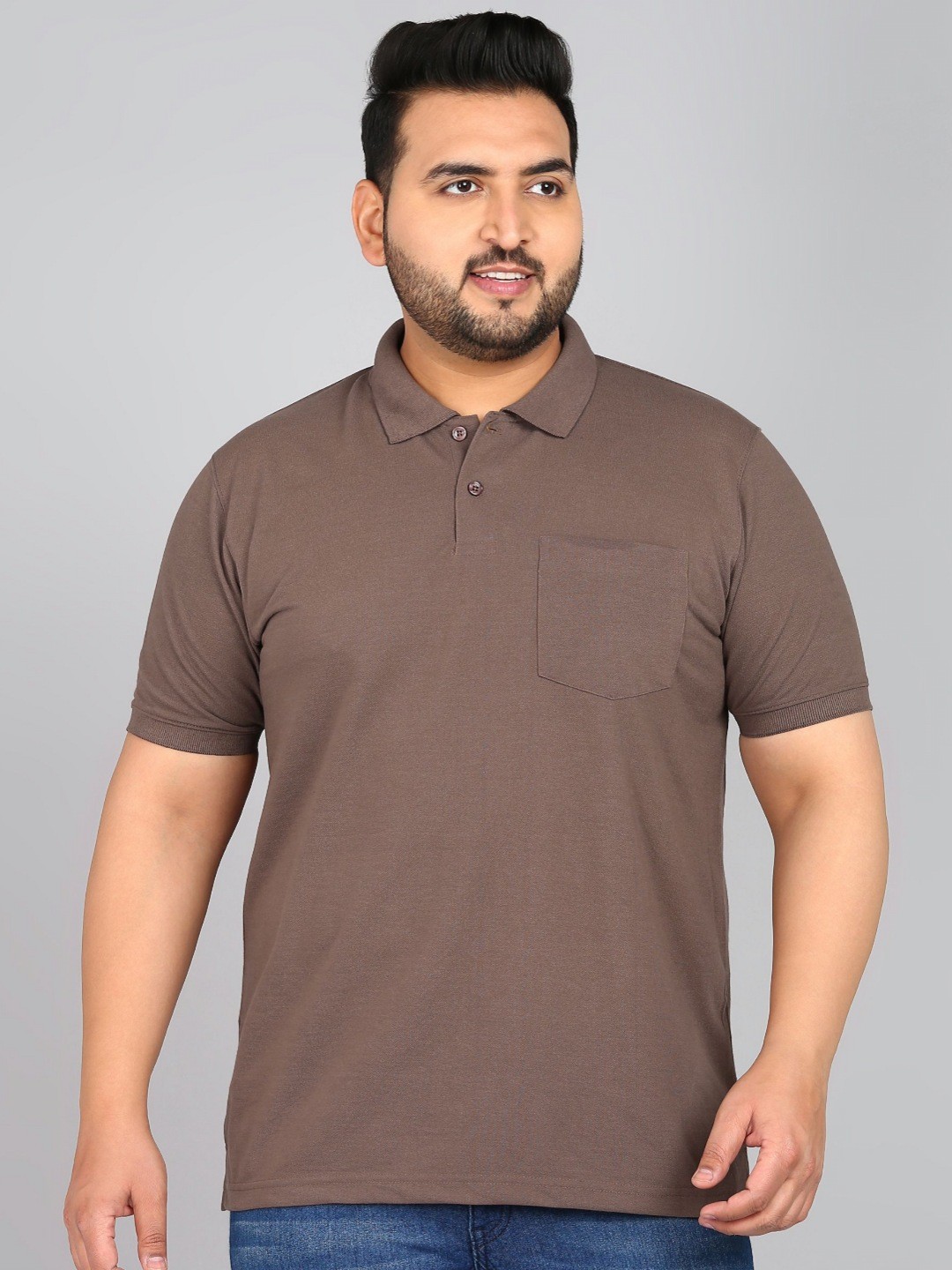 

XFOX Men Polo Collar T-shirt, Brown