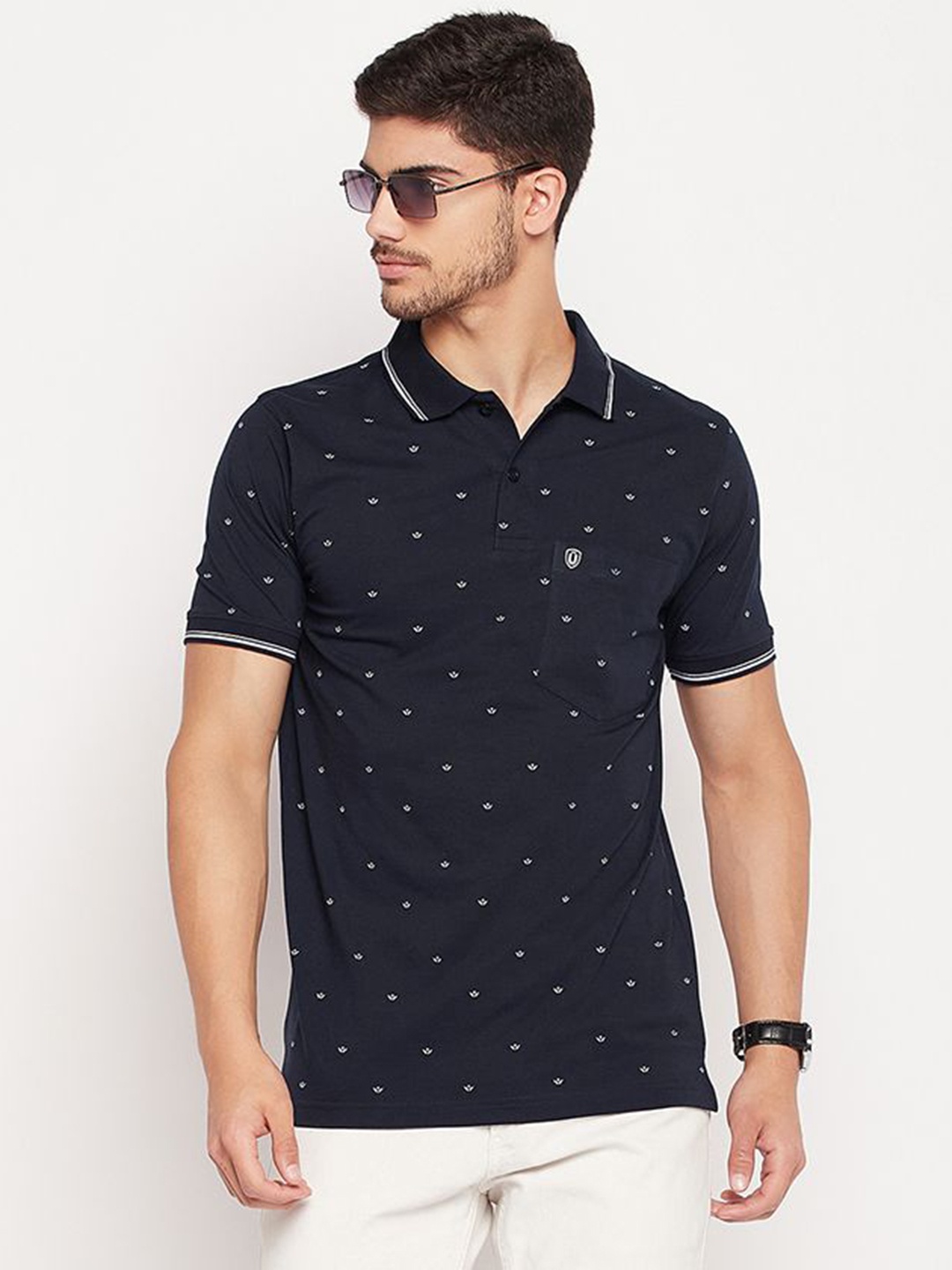 

UNIBERRY Men Printed Polo Collar T-shirt, Navy blue