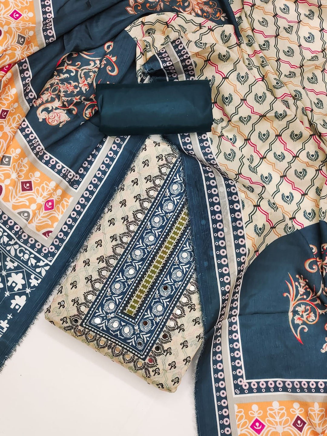 

Rangtulika Ethnic Motifs Printed Unstitched Dress Material, Blue