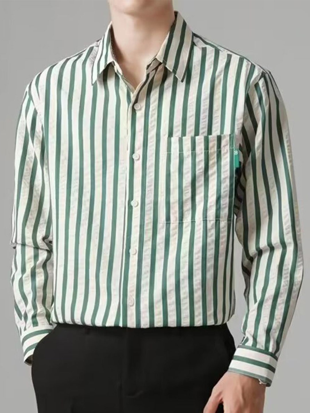 

Mast & Harbour Men Opaque Striped Casual Shirt, Green