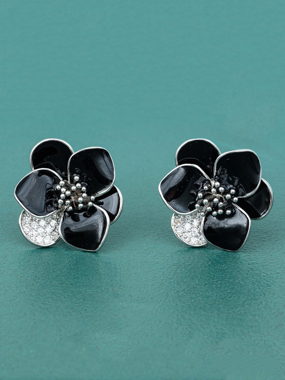 

MAIRA 925 Sterling Silver Rhodium-Plated Cubic Zirconia Floral Studs