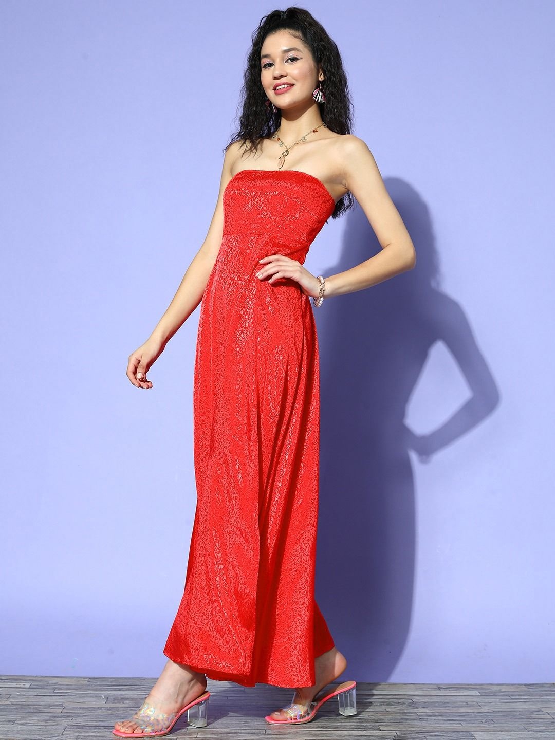 

Berrylush Jacquard Maxi Dress, Red