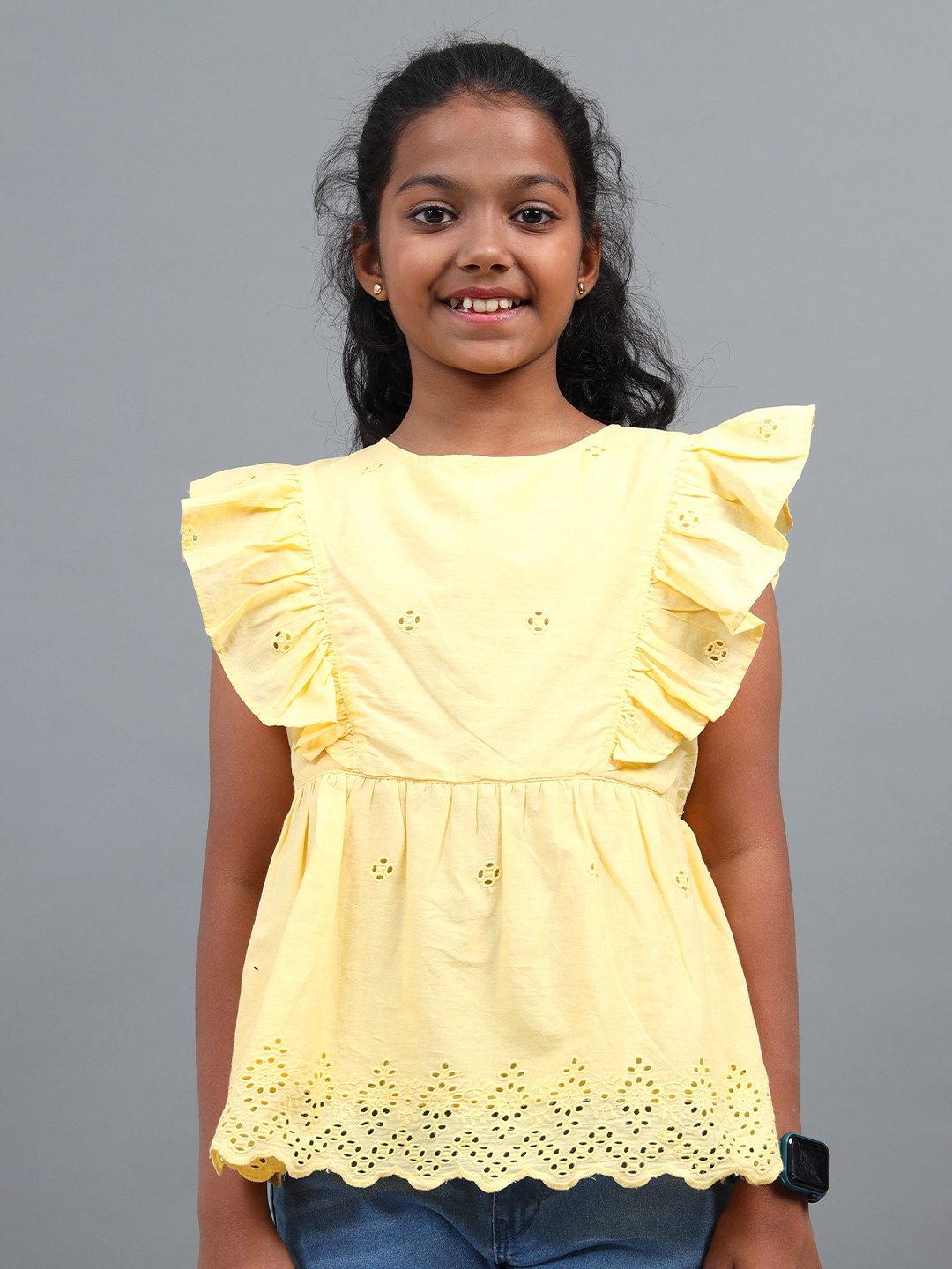 

UNDER FOURTEEN ONLY Flutter Sleeve Cotton Top, Yellow