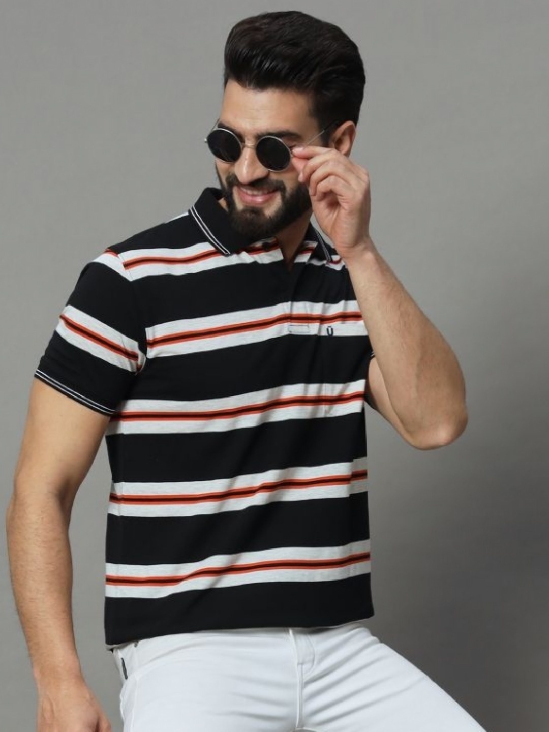 

UNIBERRY Men Striped Polo Collar T-shirt, Red