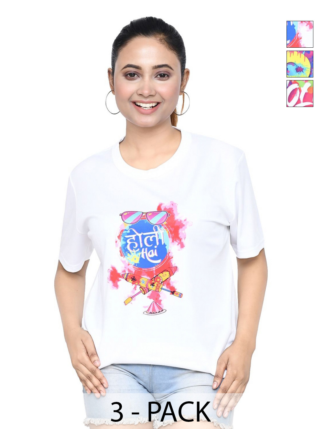 

RAPL Women 3 Printed Applique T-shirt, White