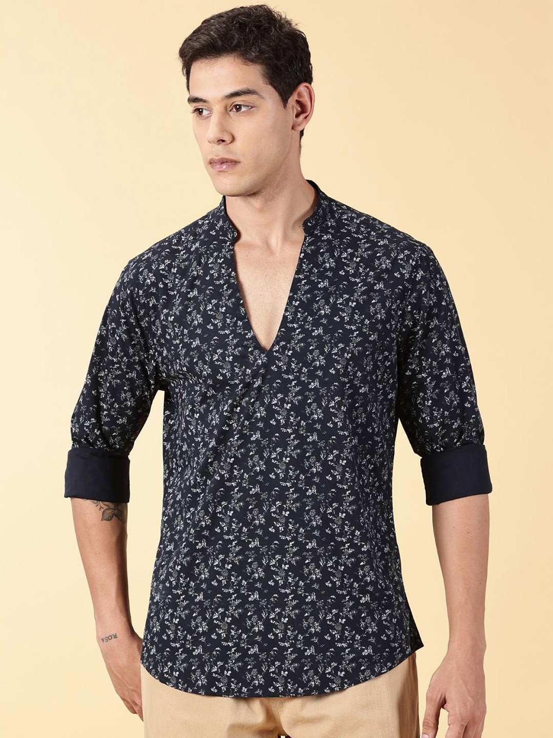 

THE BEETEL HOUSE Men Classic Floral Opaque Printed Casual Shirt, Navy blue