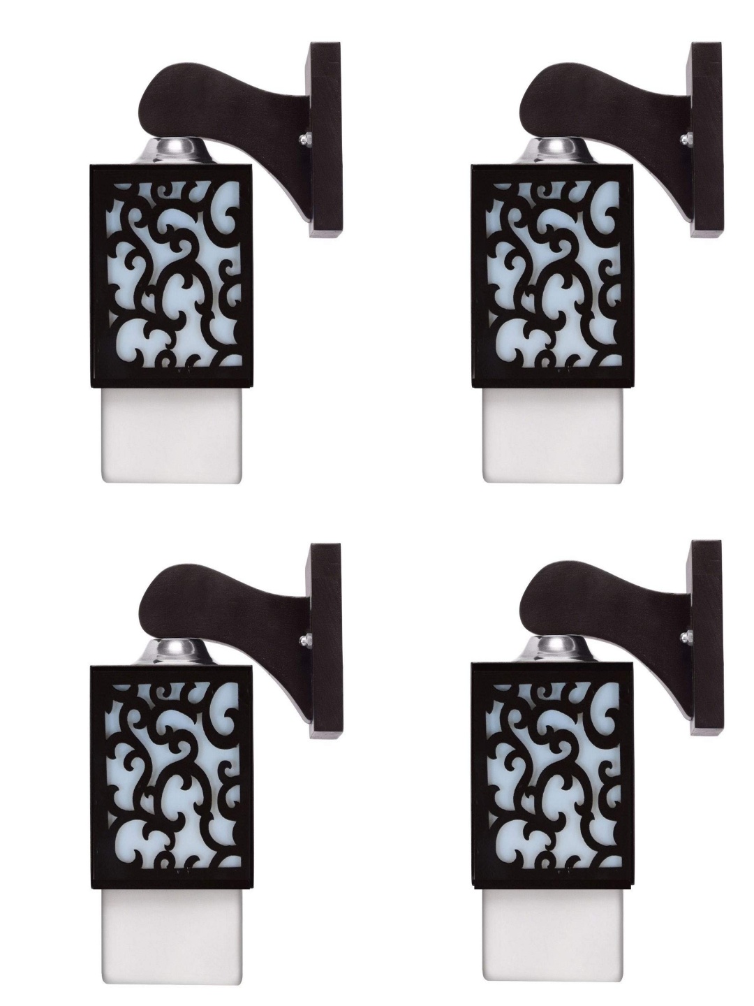 

Gojeeva Black & White 4 Pieces Textured Wooden Square Shaped Wall Lamps