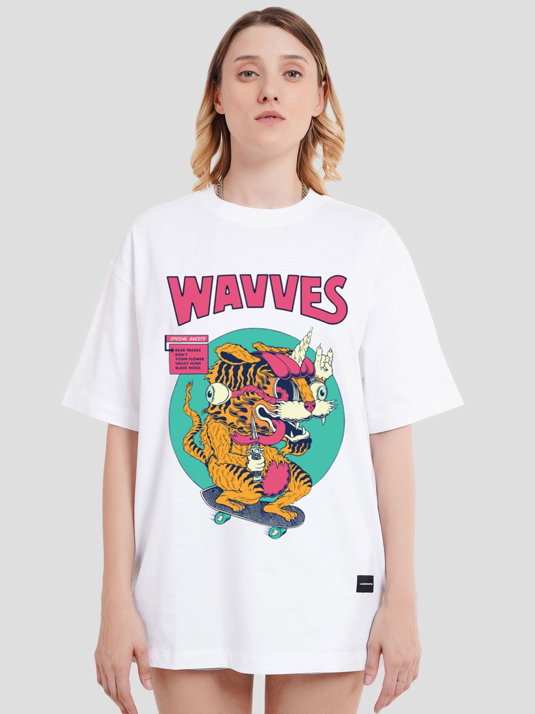 

Underrated Club Women Bio Finish Graphic Printed Round Neck Cotton Oversized T-shirt, White