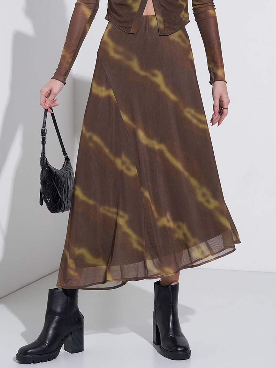 

SF JEANS by Pantaloons Printed A-Line Maxi Skirt, Brown