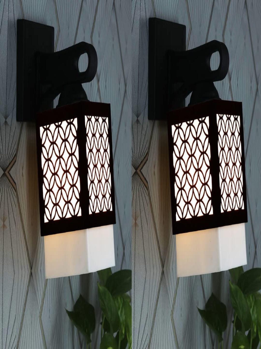 

Gojeeva Black & White 2 Pieces Textured Wooden Rectangle Shaped Wall Lamp