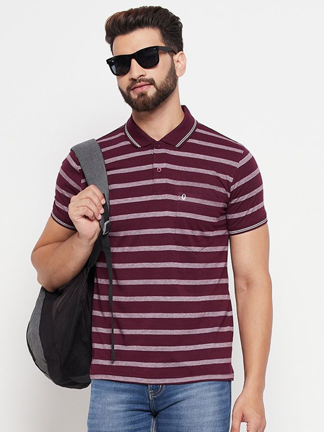 

UNIBERRY Men Striped Polo Collar T-shirt, Maroon