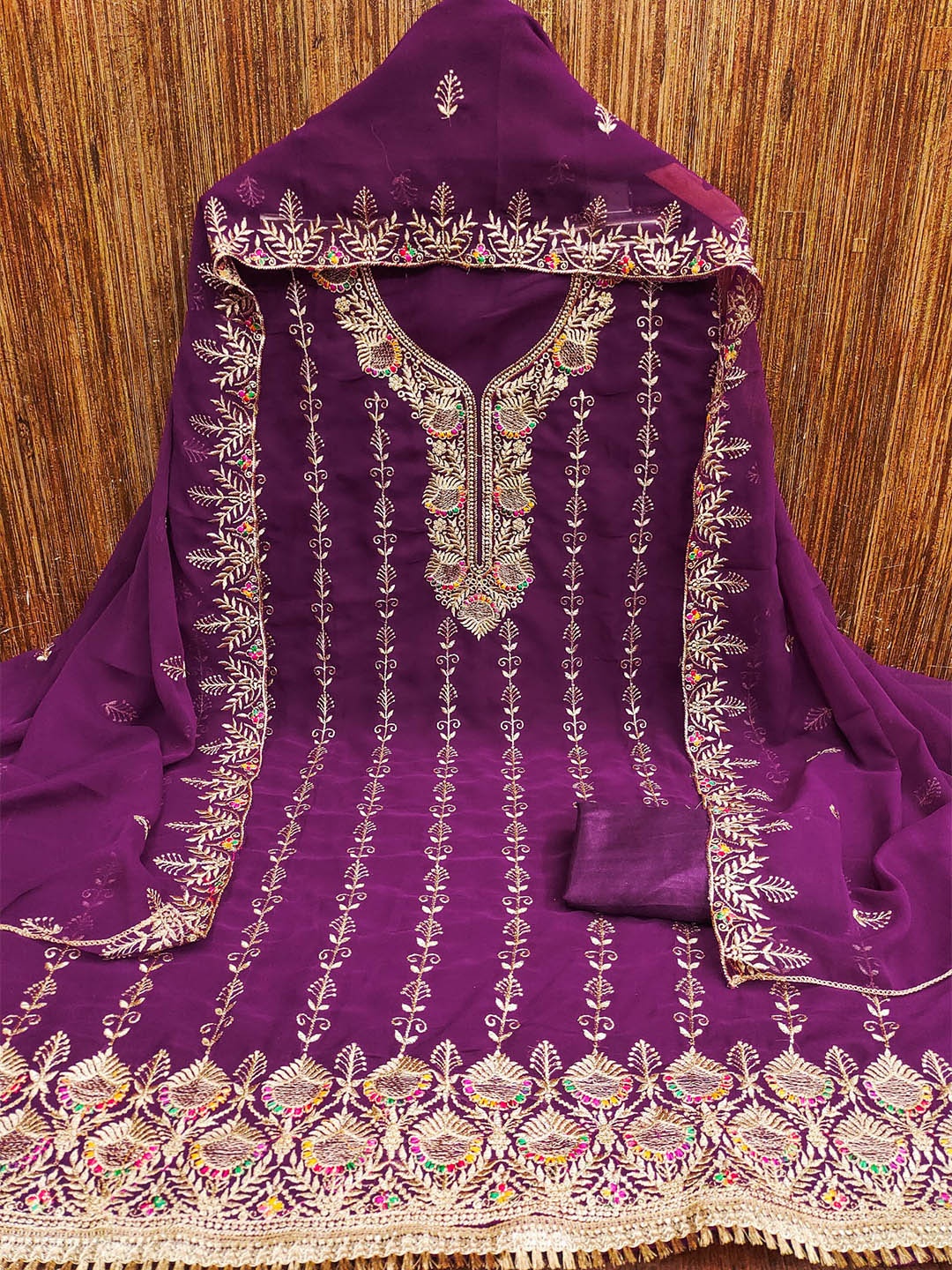 

Rangtulika Floral Embroidered Unstitched Dress Material, Purple