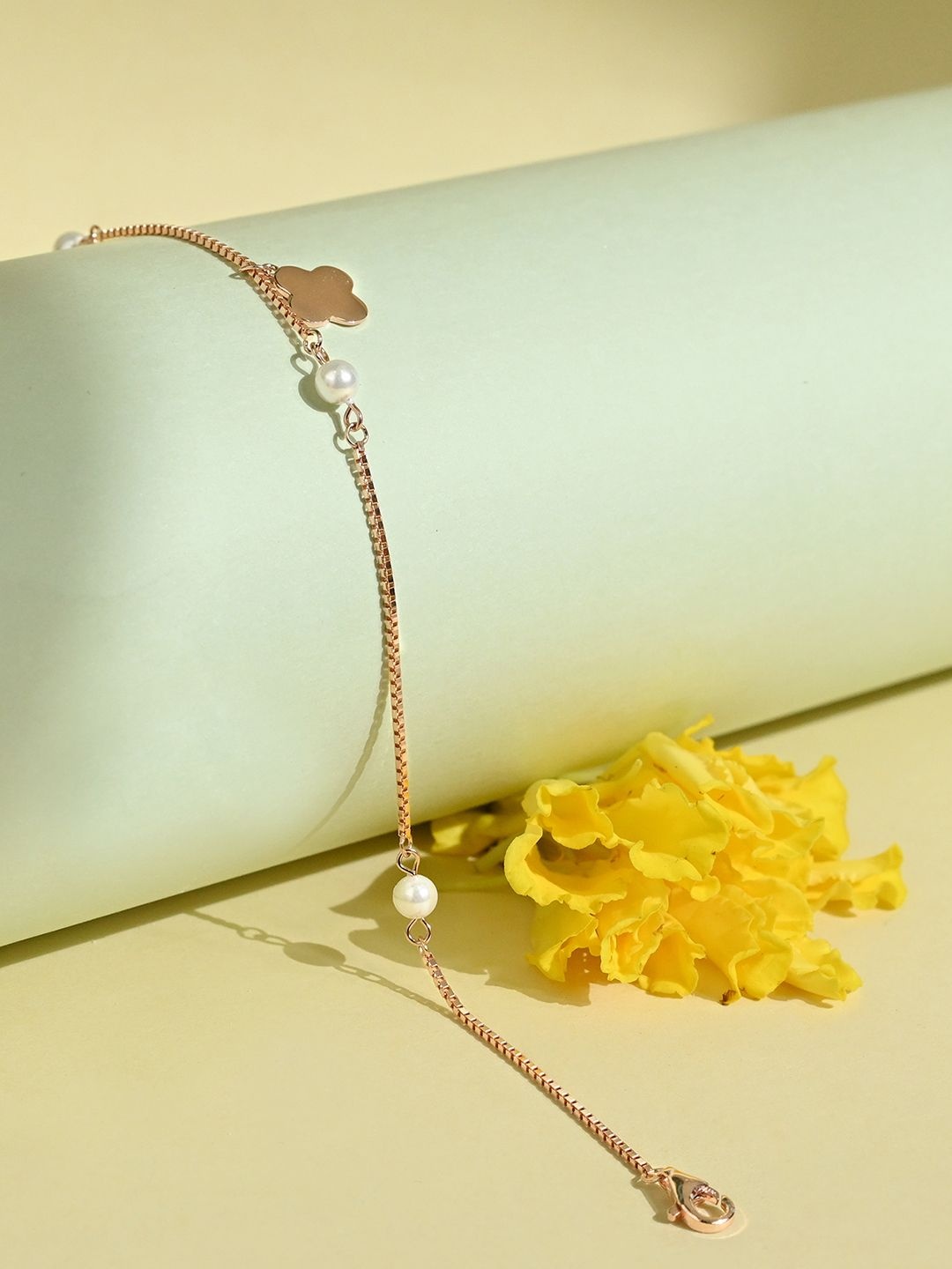 

TOUCH925 925 Pure Silver Pearls Studded Anklet, Rose gold