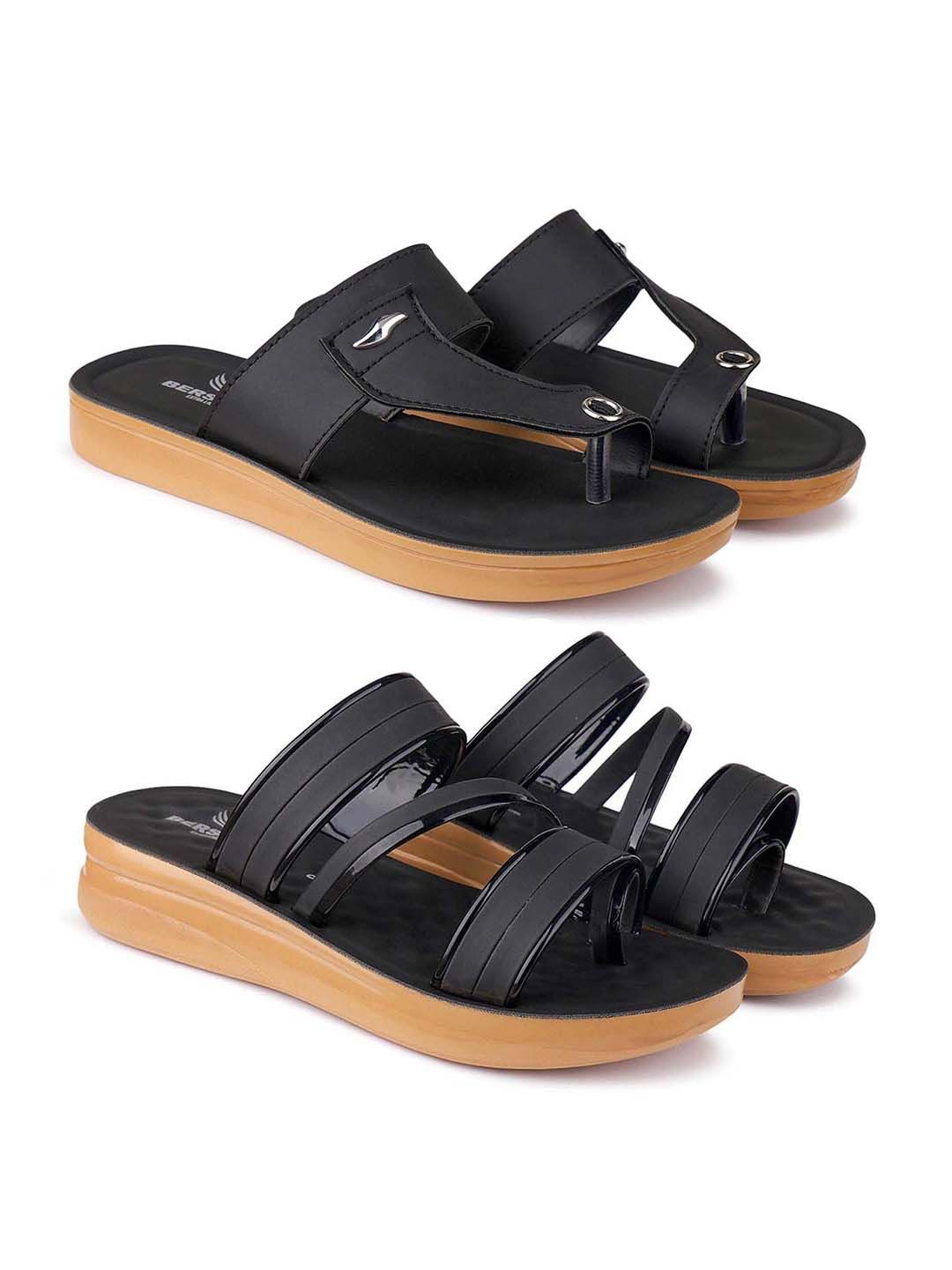 

BERSACHE Women Open Toe Flats, Black