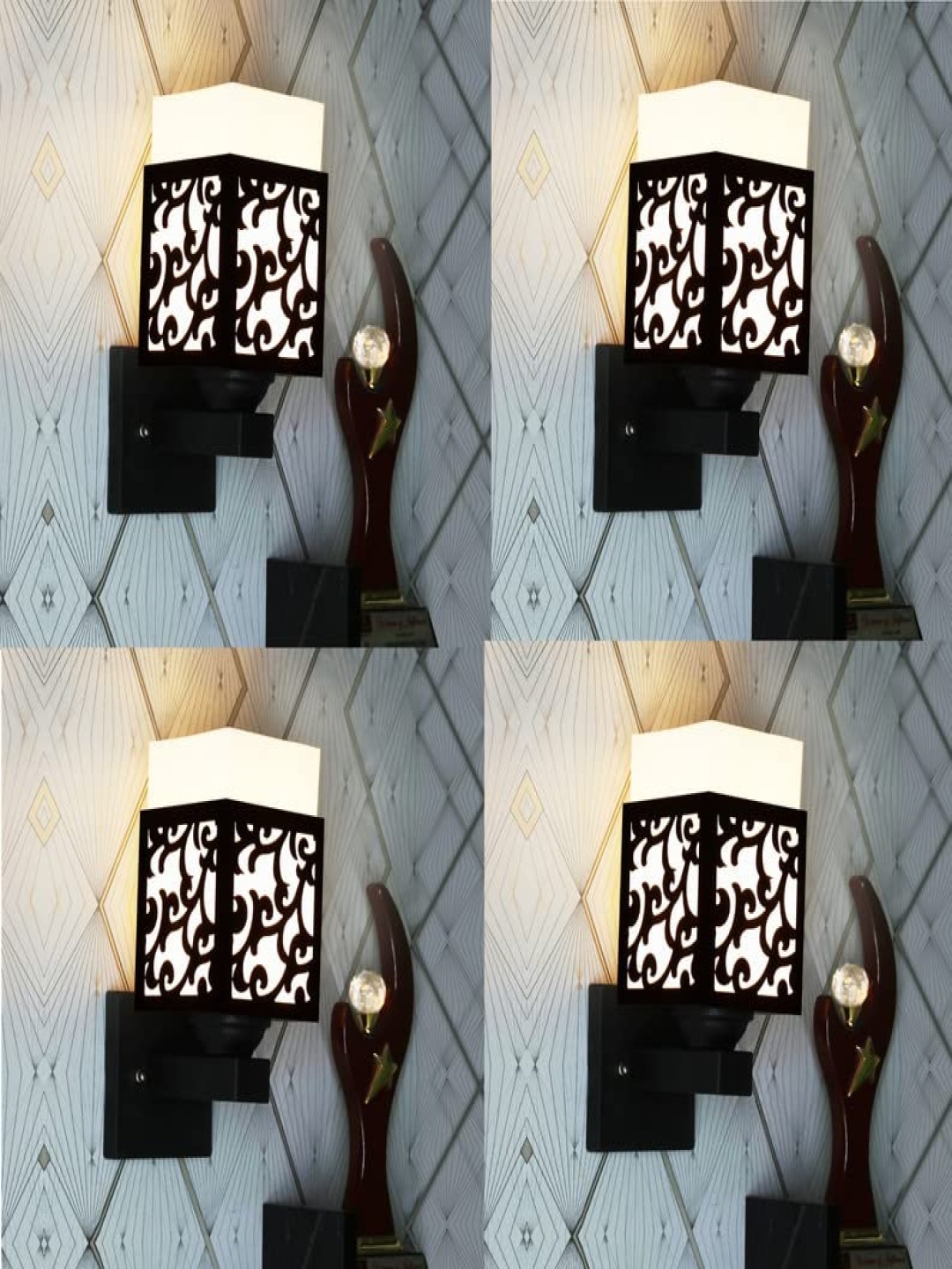 

Gojeeva Black & White 4 Pieces Textured Square Shaped Wooden Wall Lamp