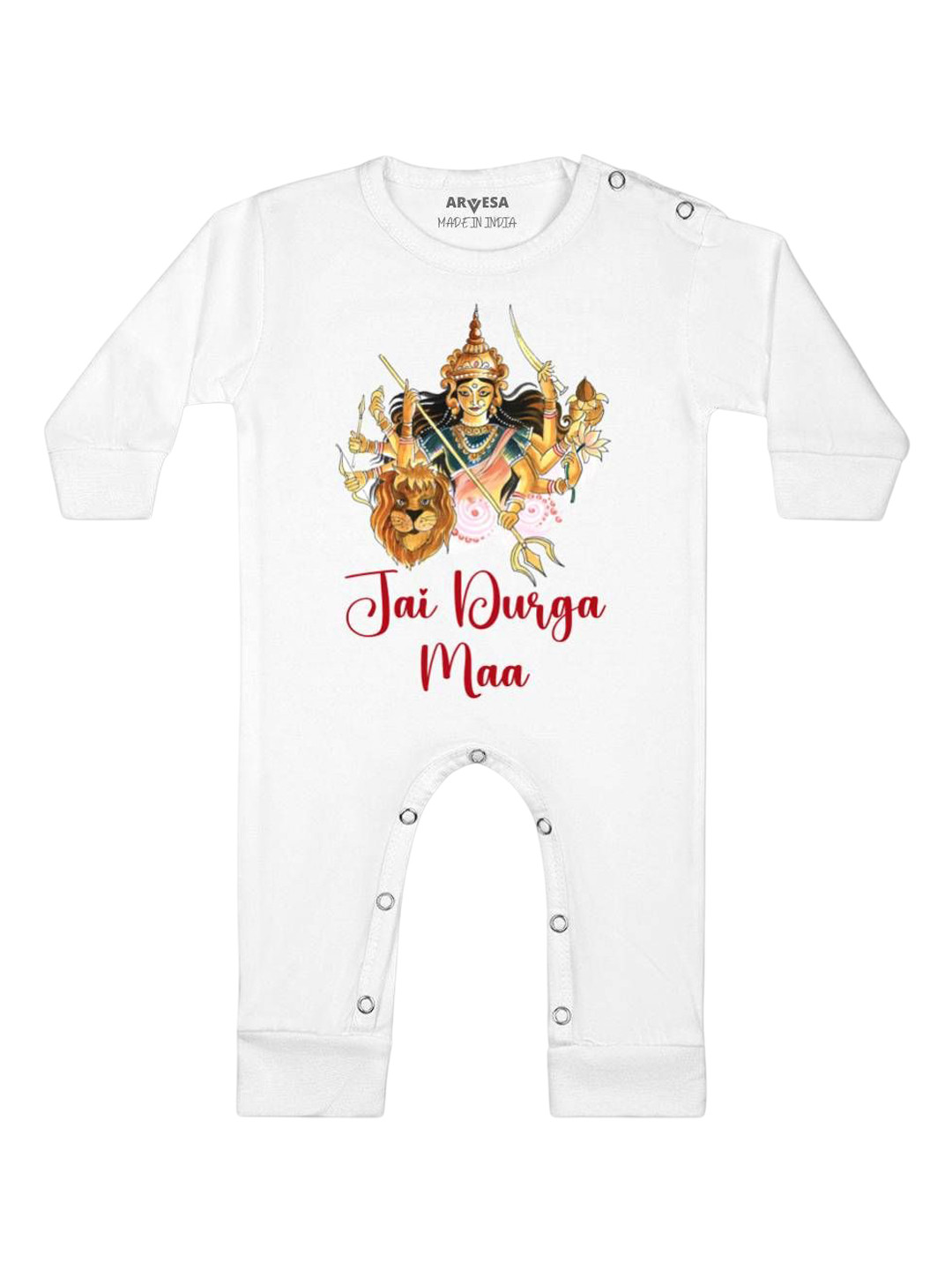 

Arvesa First Navratri Printed Baby Romper, White
