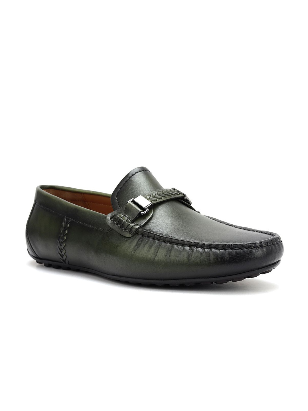 

ROSSO BRUNELLO Men Leather Formal Loafers, Olive