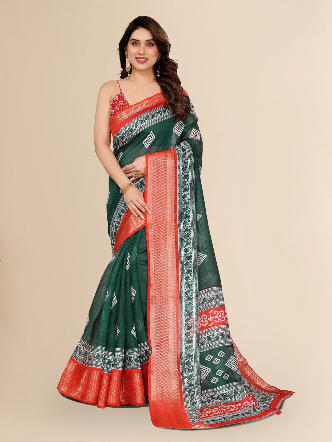 

Moda Rapido Zari Saree, Green