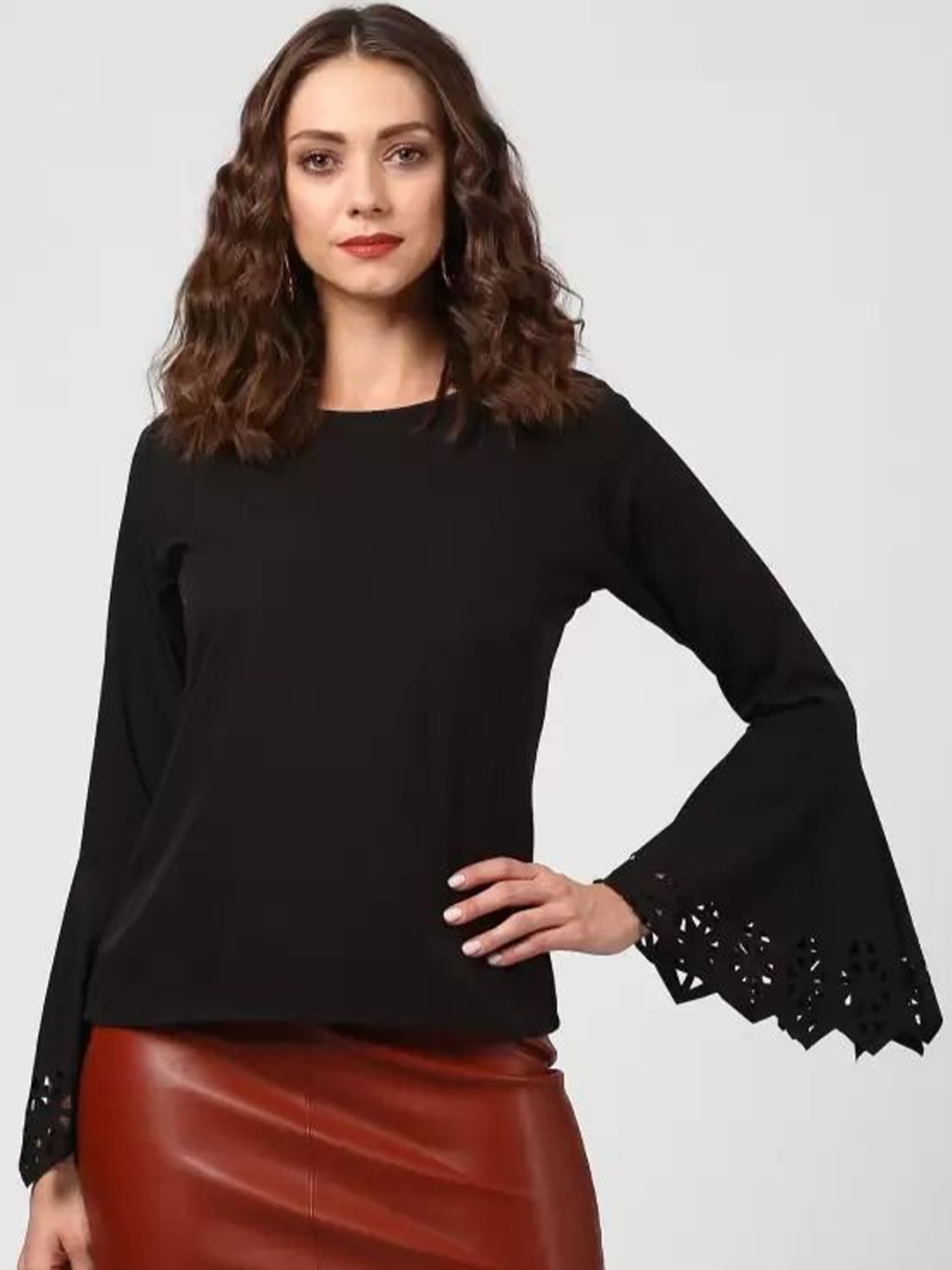 

Moda Rapido Bell Sleeve Cotton Top, Black