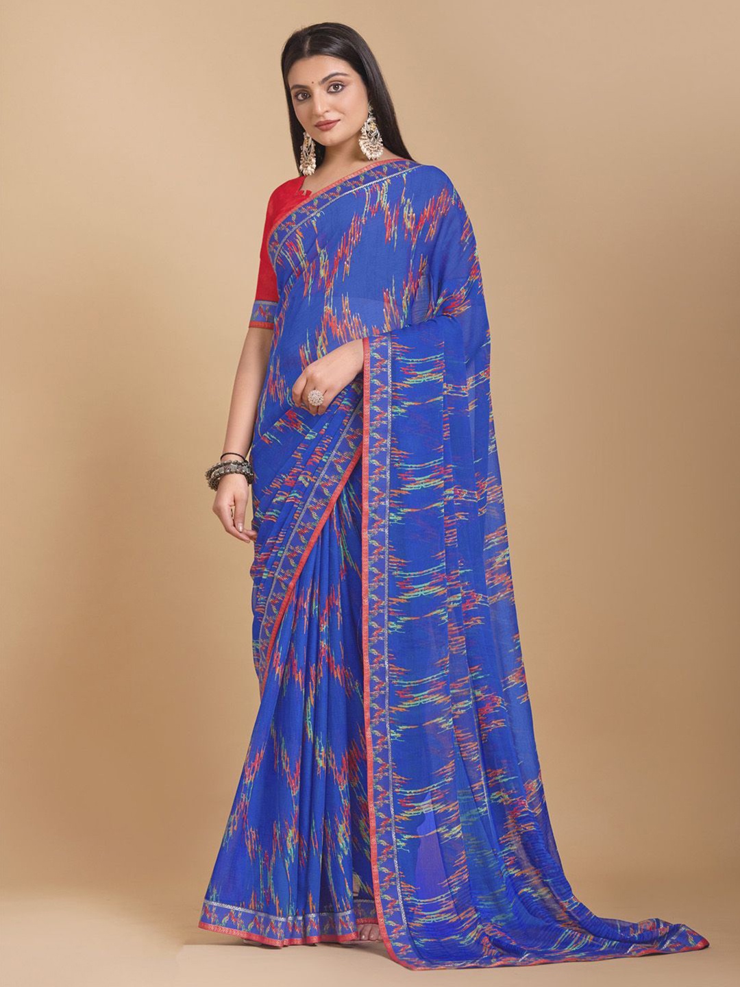 

Anouk Rustic Poly Chiffon Bagh Saree, Blue