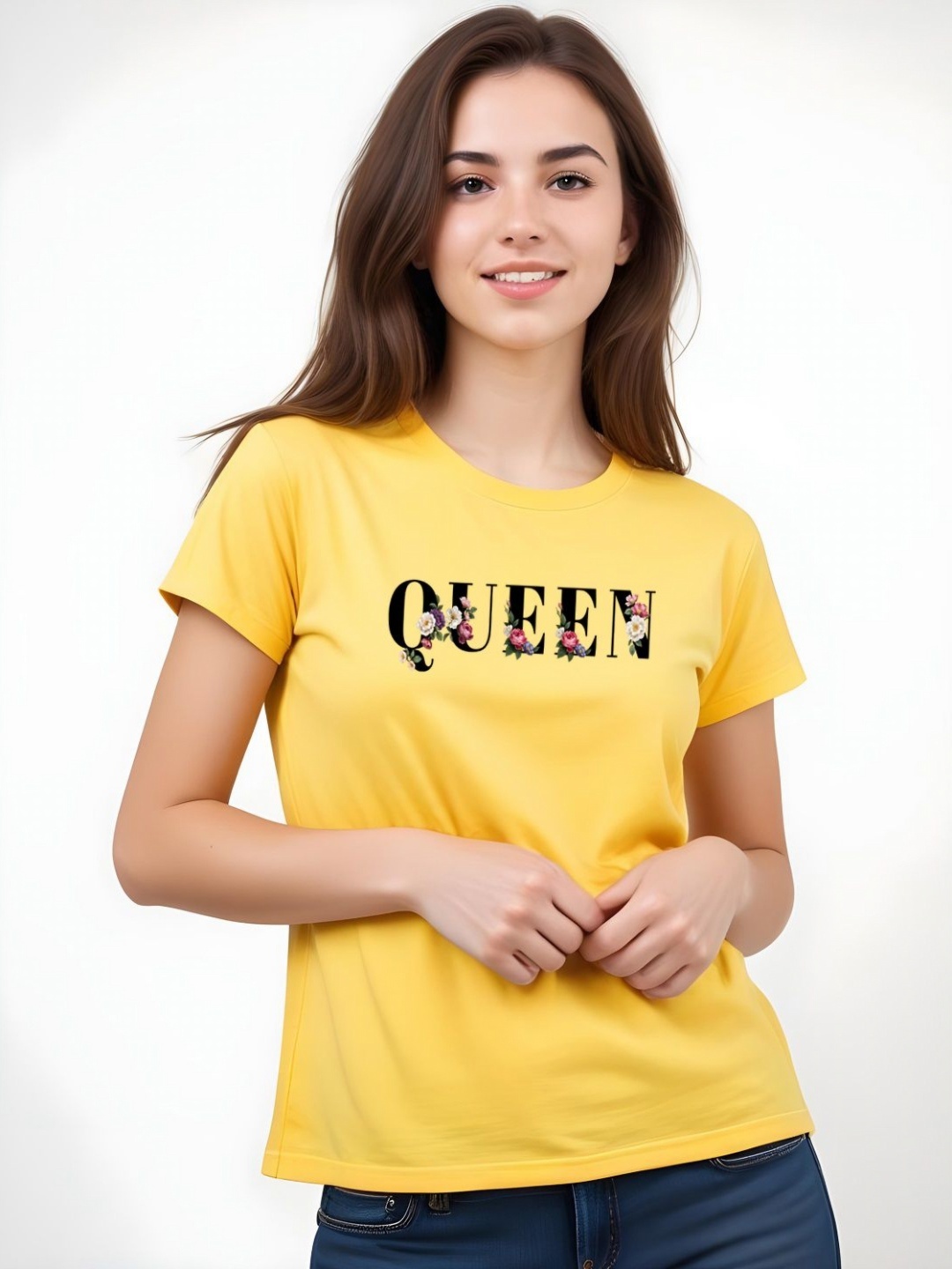 

DressBerry Women Printed Drop-Shoulder Sleeves Pockets T-shirt, Yellow
