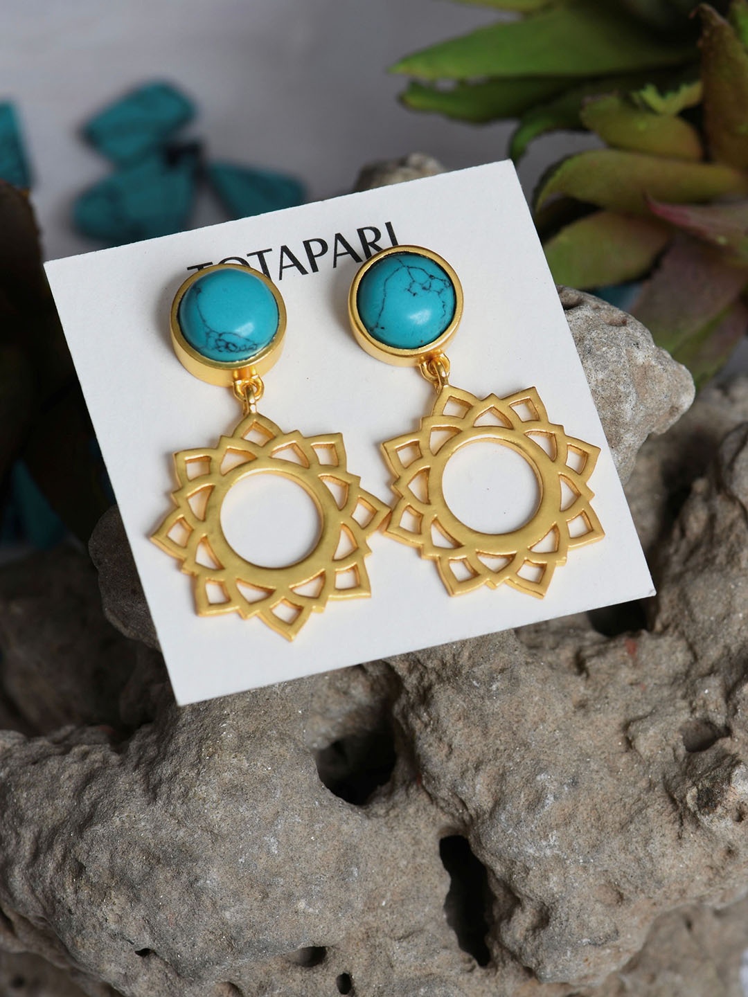 

TOTAPARI Gold-Plated Contemporary Drop Earrings, Turquoise blue