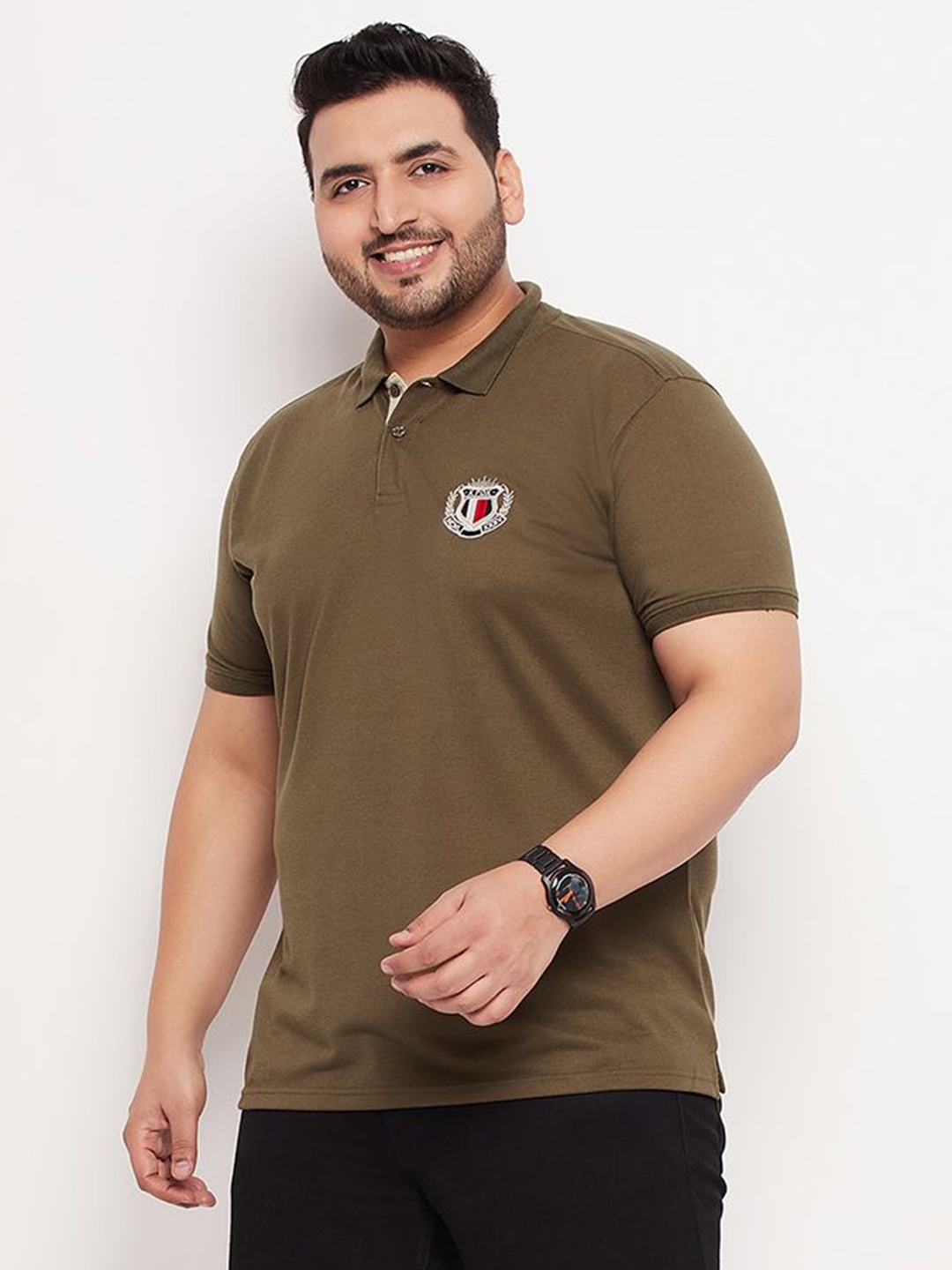 

XFOX Men Printed Polo Collar T-shirt, Olive