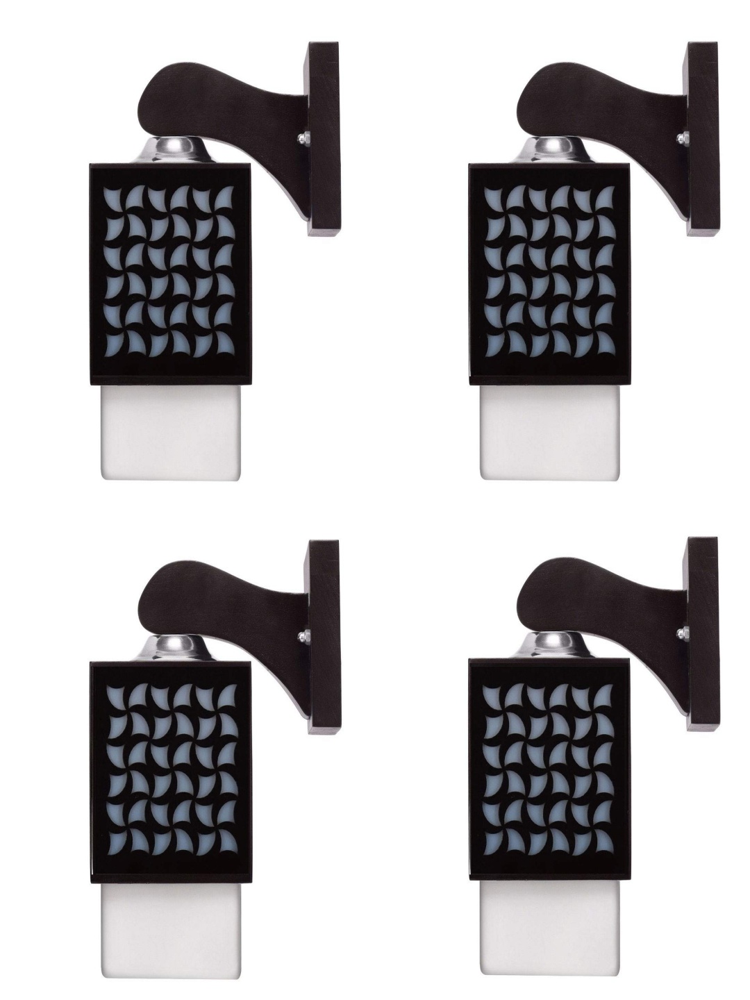 

Gojeeva Black & White 4 Pieces Textured Square Shaped Wooden Wall Lamps