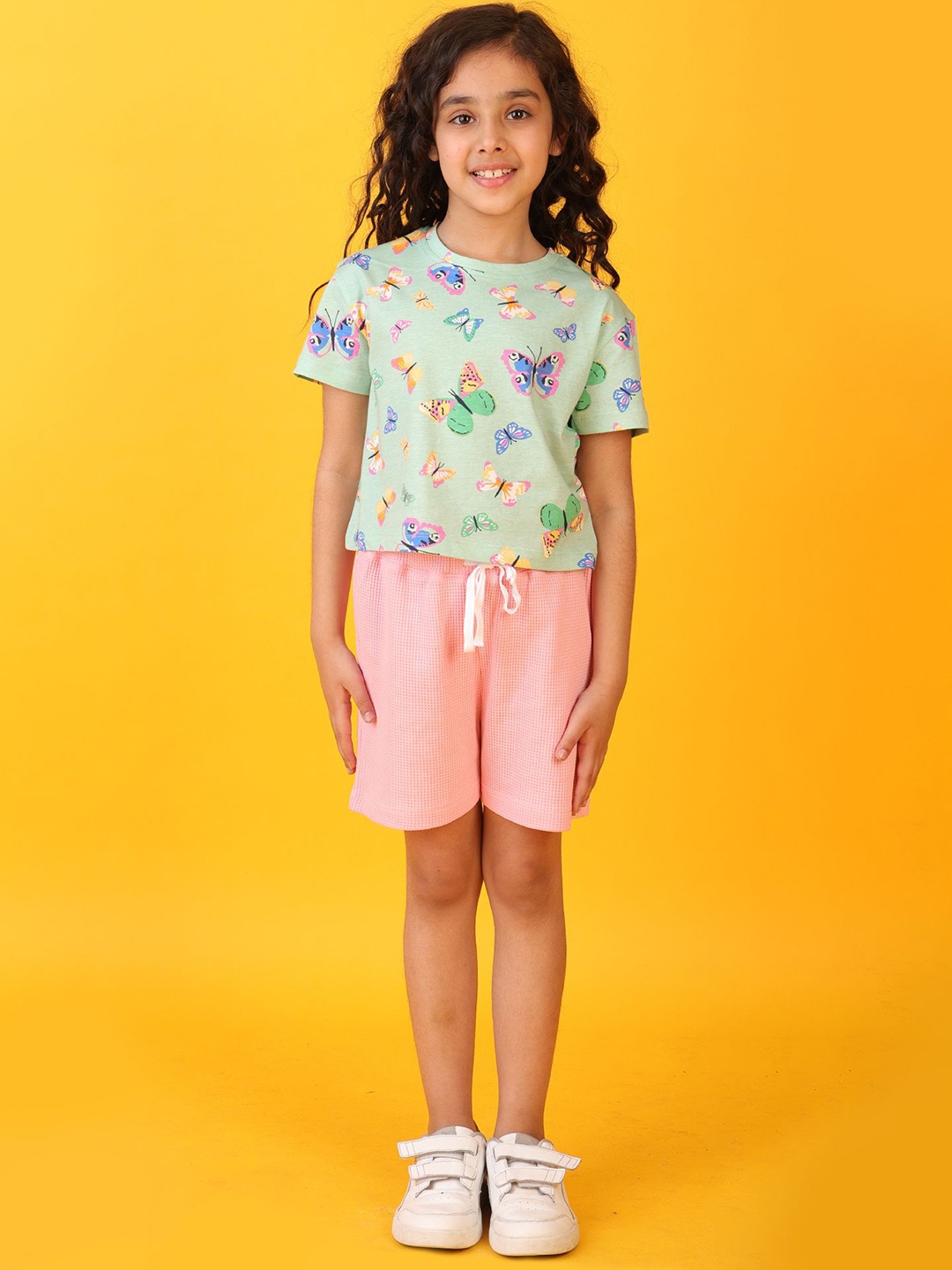 

Anthrilo Girls Printed Pure Cotton T-shirt with Shorts, Green