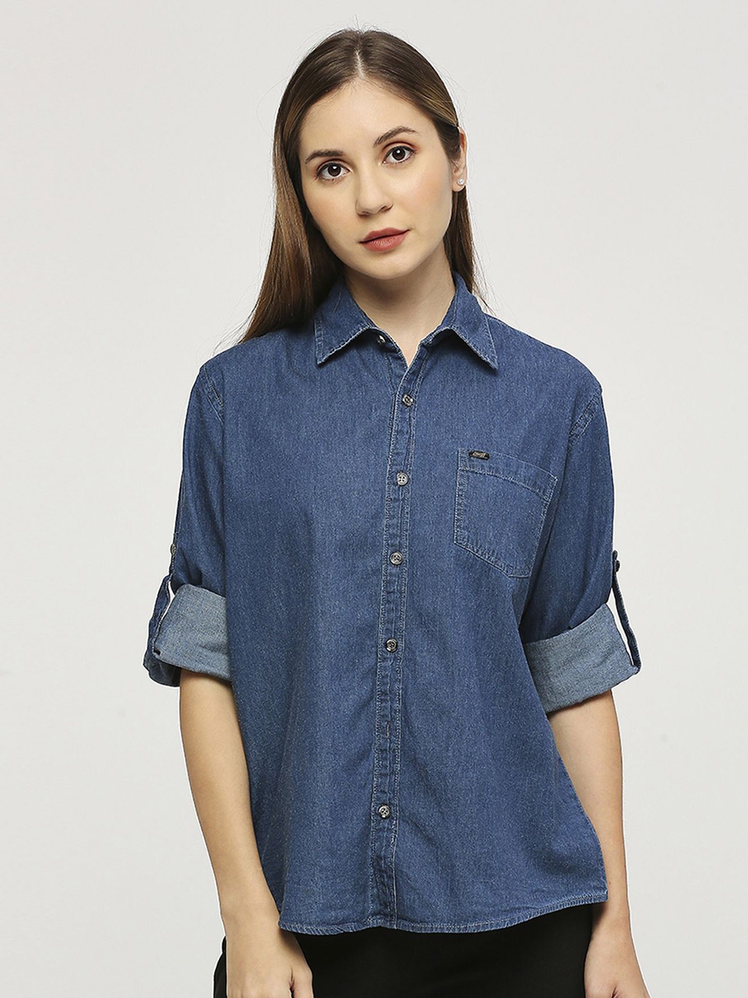 

CEFALU Women Opaque Casual Shirt, Blue