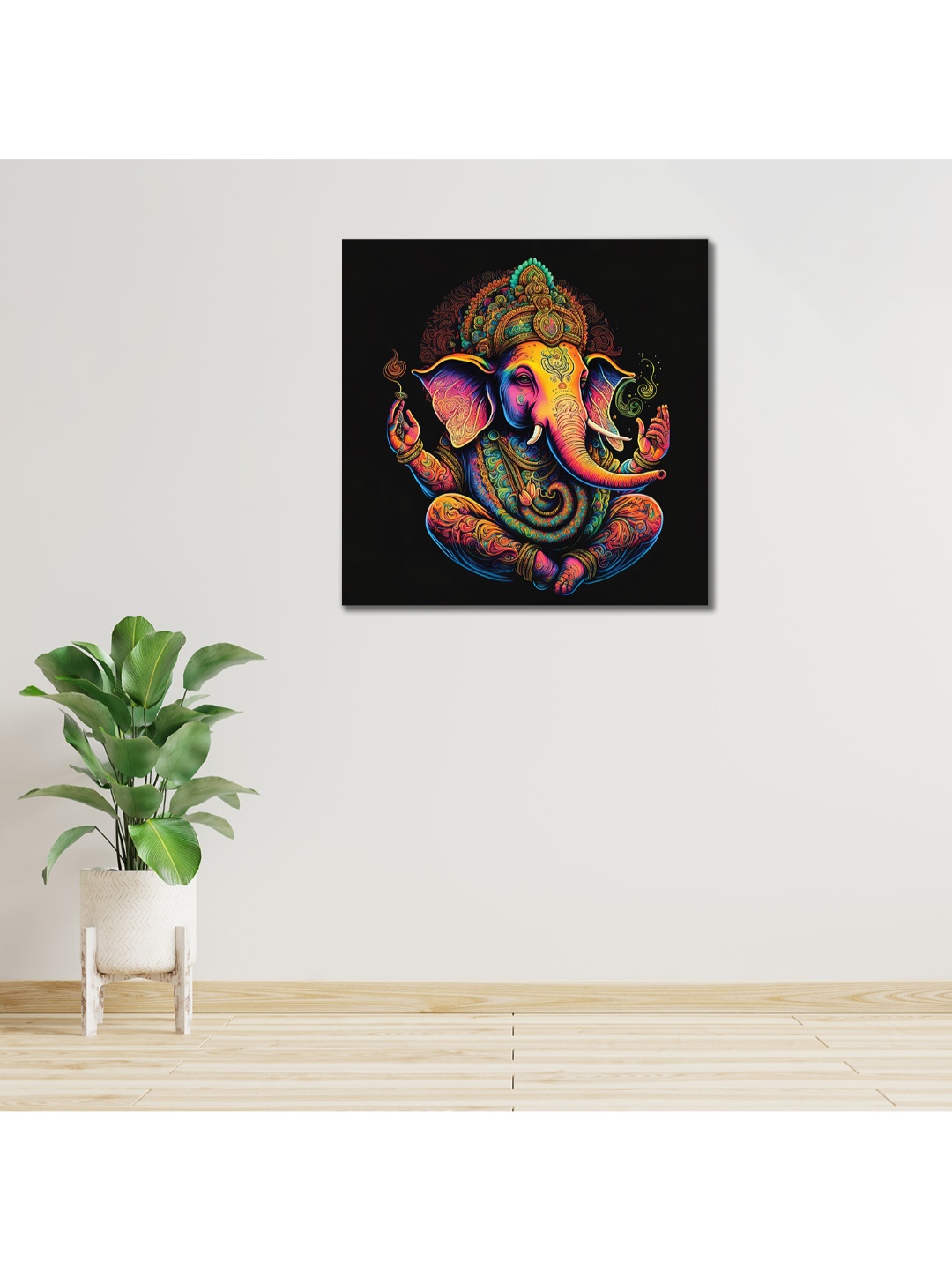 

CVANU Black & Orange Ganesh Canvas Painting Wall Art