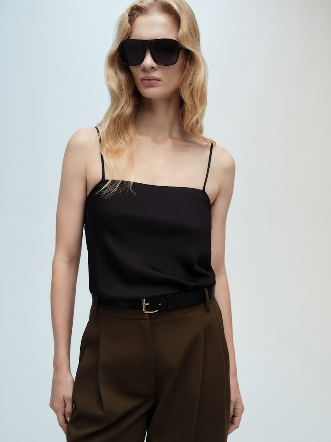 

MANGO Satin Finish Cami Top, Black