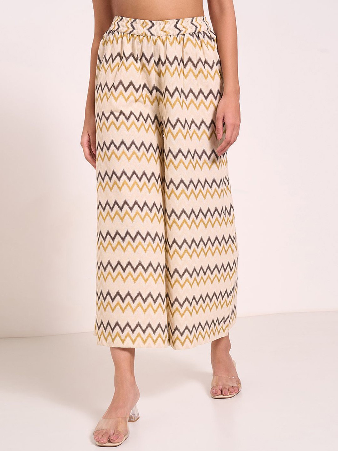 

RANGMANCH BY PANTALOONS Women Printed Culottes Trousers, Cream