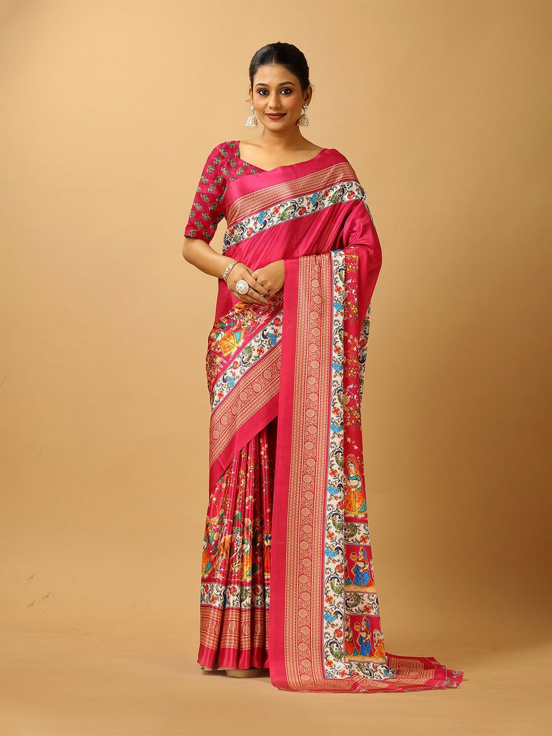 

VIRENDRA TEXTILES Floral Pure Crepe Saree, Rose