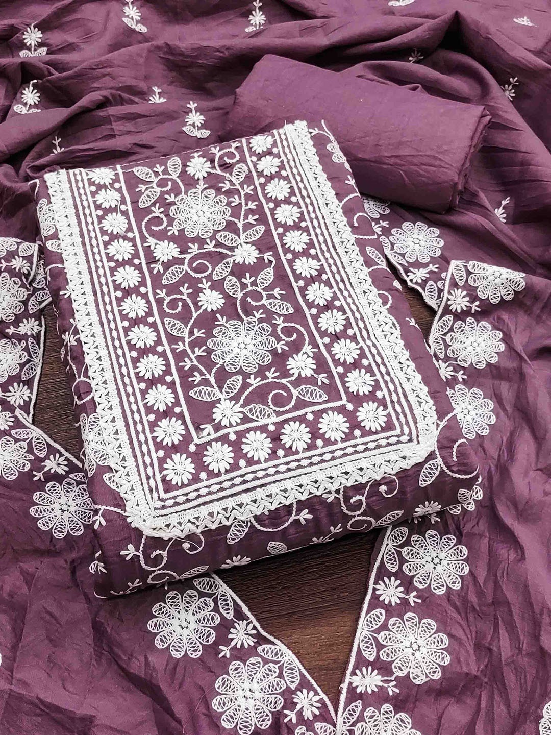 

Blissta Embroidered Unstitched Dress Material, Purple