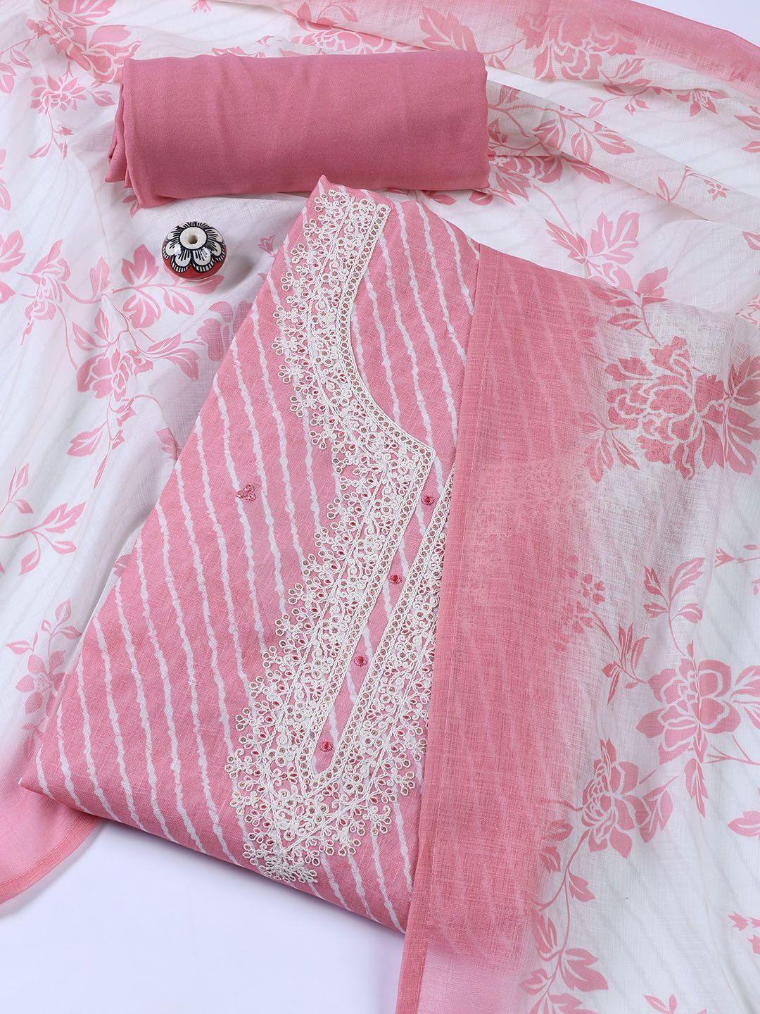 

Meena Bazaar Printed Linen Unstitched Dress Material, Pink