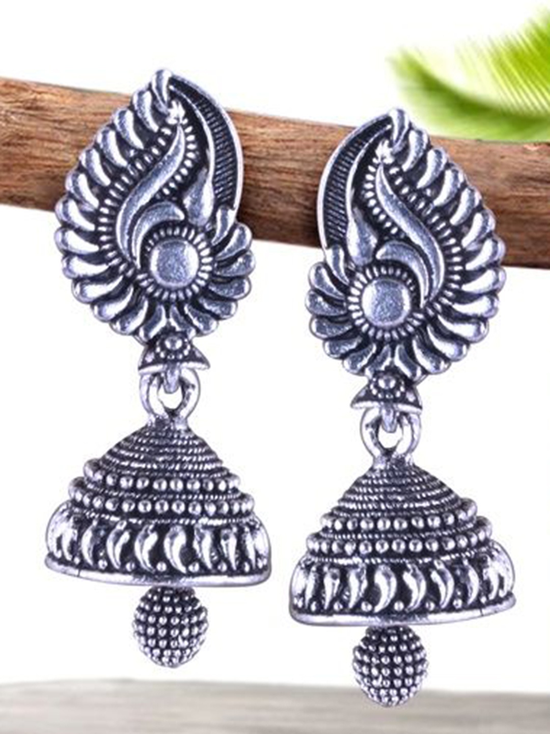 

DIVASTRI Set Of 5 Silver-Plated Artificial Stones Studded And Beaded Oxidised Jhumkas