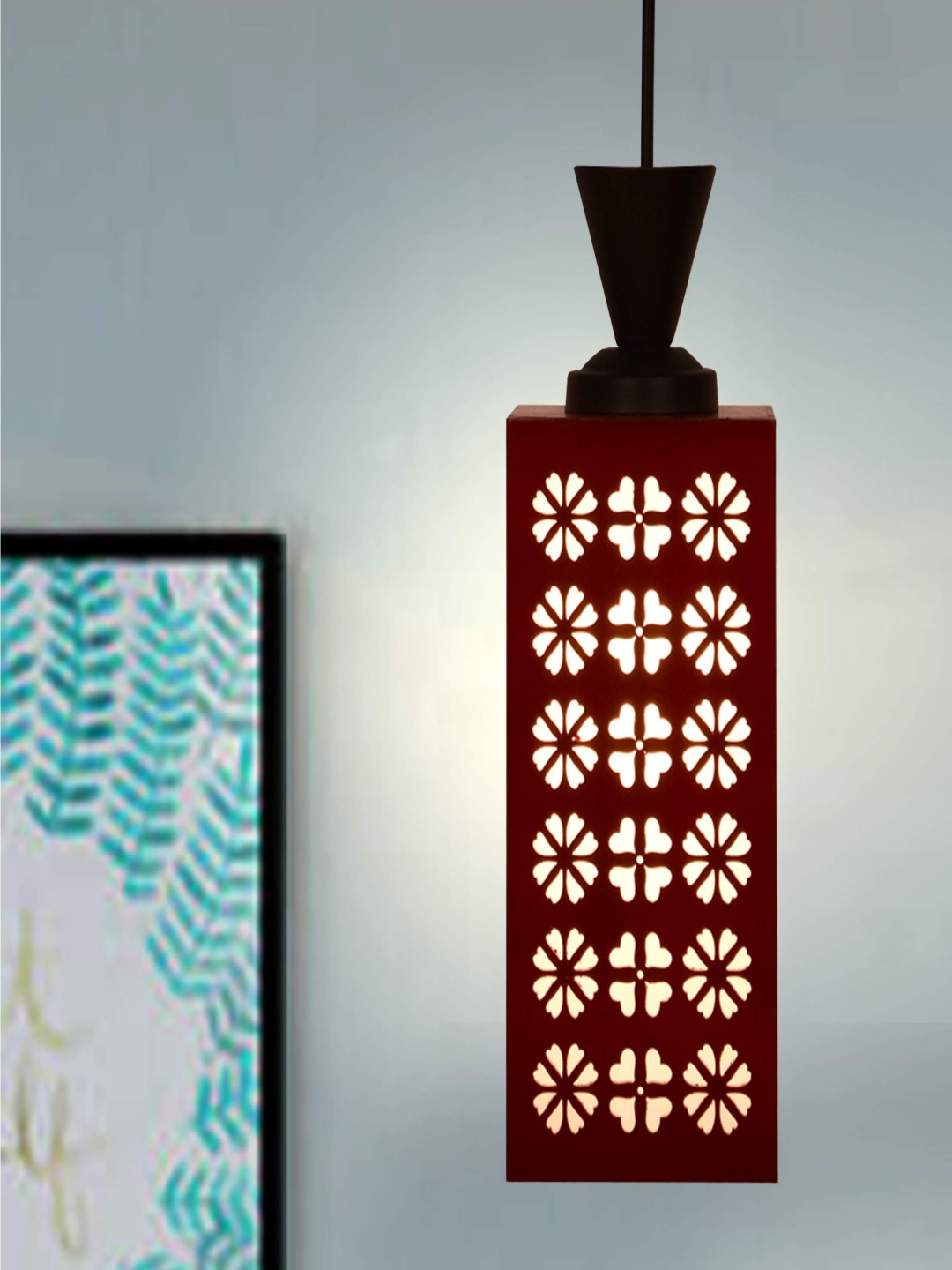 

Gojeeva Red & White Textured Wood Square Shaped Wall Lamp