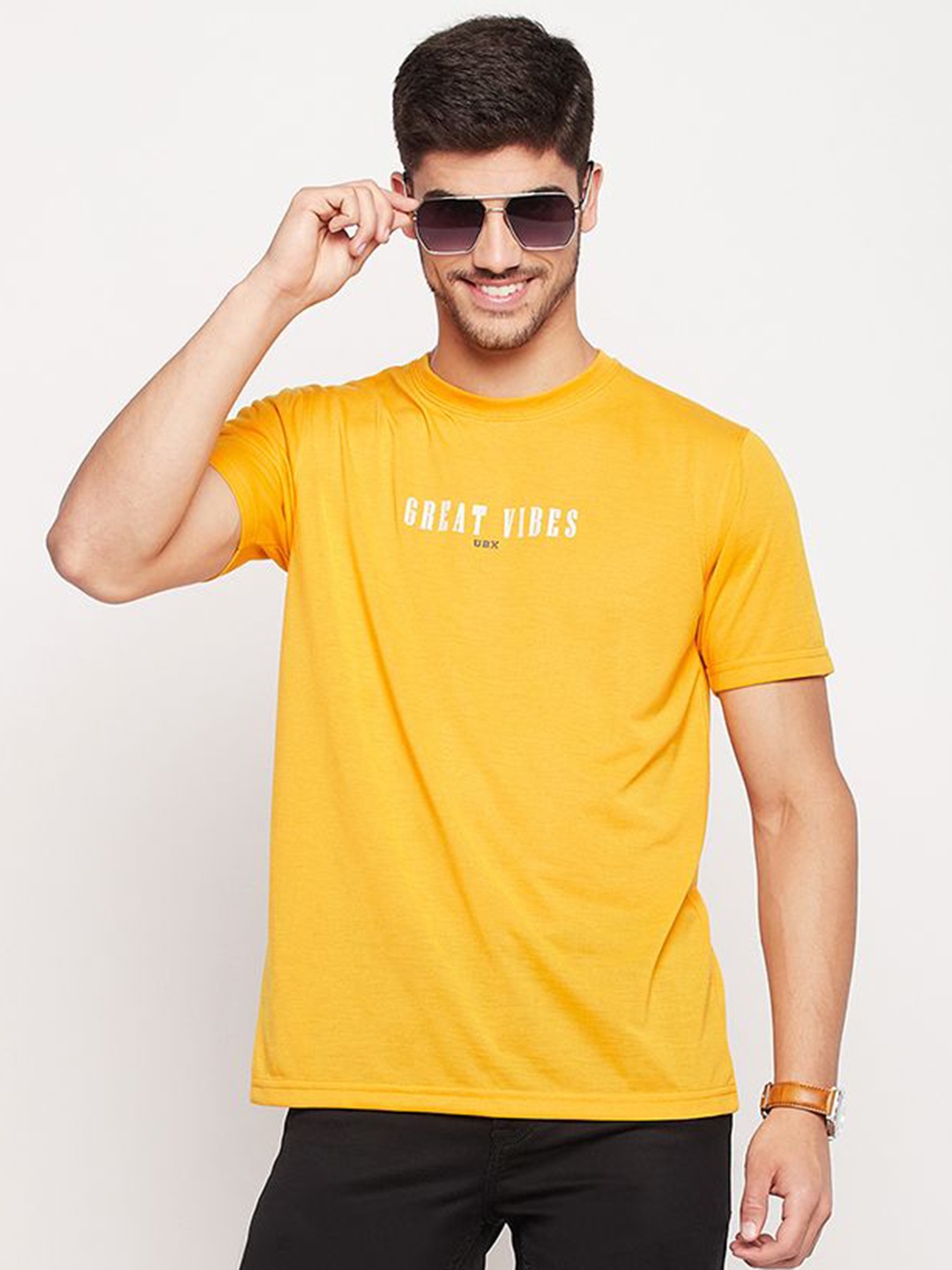 

UBX Men Printed T-shirt, Mustard