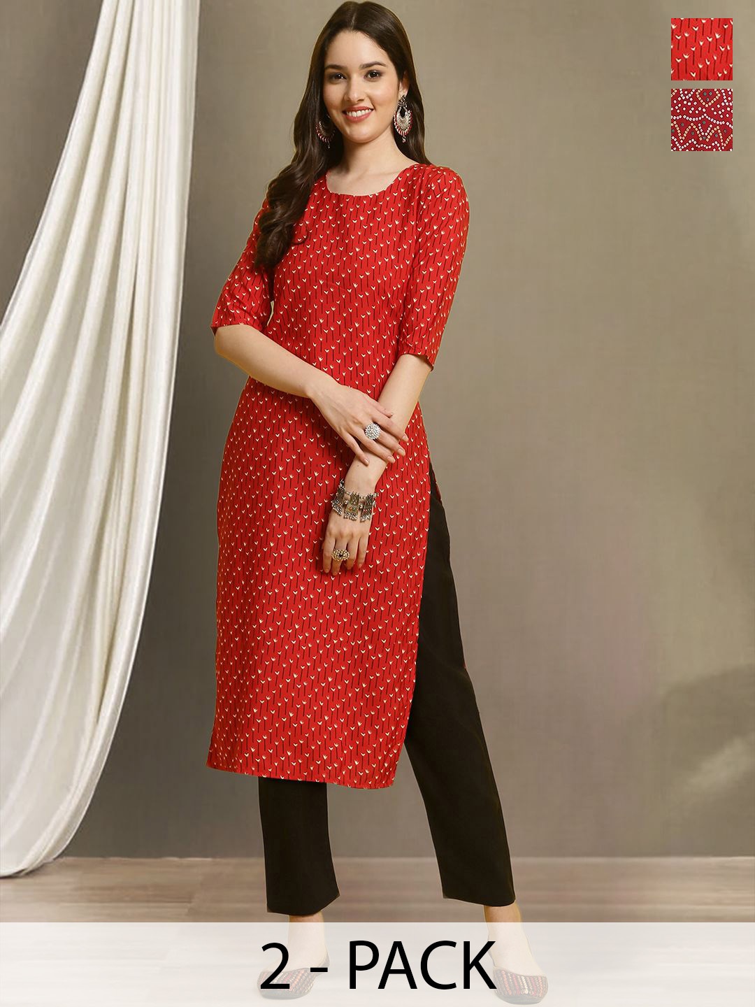 

Moda Rapido Selection Of 2 Abstract Printed Straight Kurta With Trousers, Red